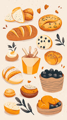 Bakery or coffe shop hand drawn vector poster illustration. Art for poster design, postcards, framed wall art, branding