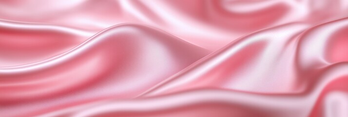 Obraz premium Abstract pastel light pink silky wavy satin fabric material background. Panoramic (3:1)