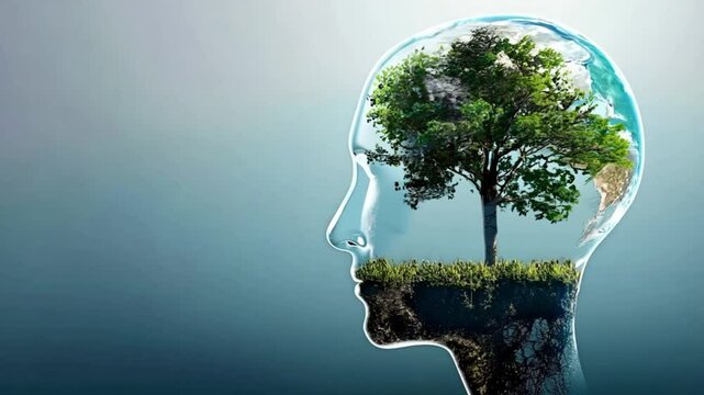 Concept of green thinking sustainable mentality and global awareness of nature's care.