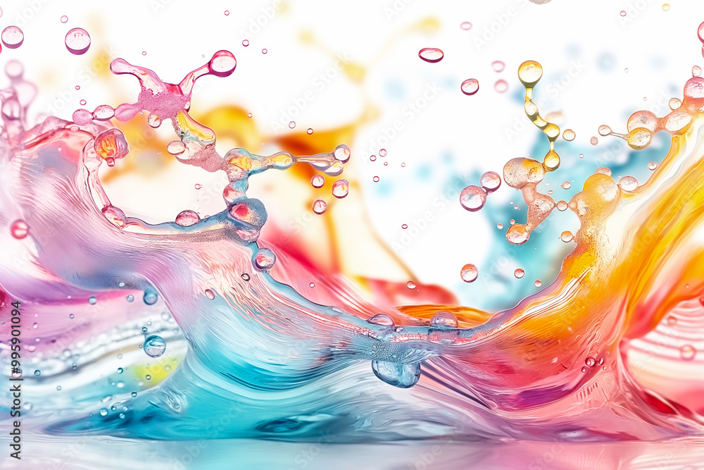 Poster a dynamic display of colorful water splashes intertwines, creating a mesmerizing abstract design. th