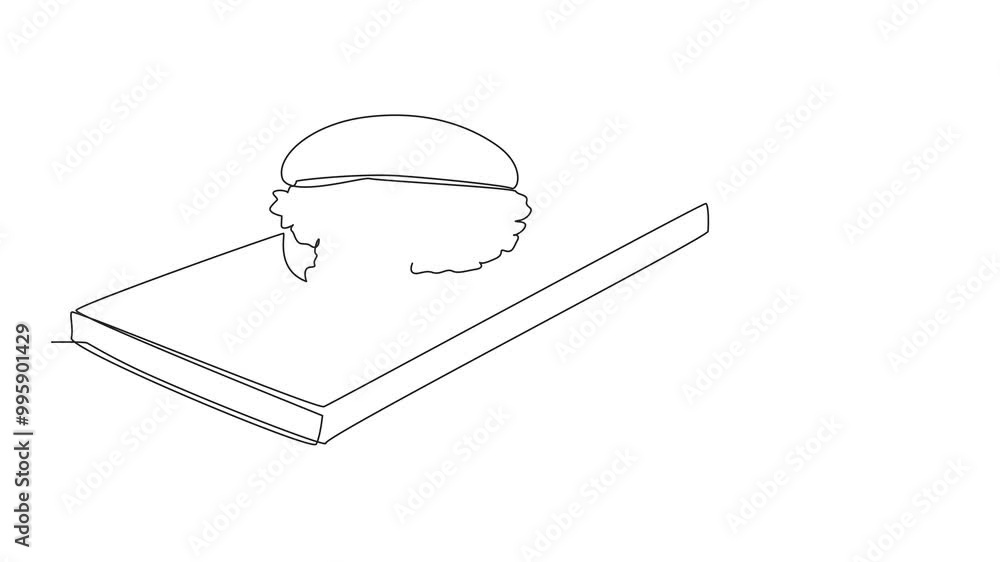 Aufkleber self drawing animation of single continuous line drawing sloppy joe on square cutting board. ready t