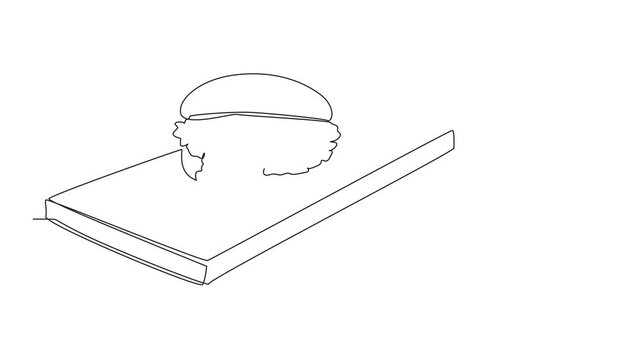 Self drawing animation of single continuous line drawing sloppy joe on square cutting board. Ready to be served. Very delicious savory sandwich. National Sloppy Joe Day. Full length animated