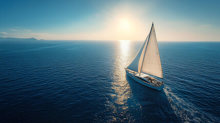 Fototapeta premium Sailboat on the Ocean at Sunset