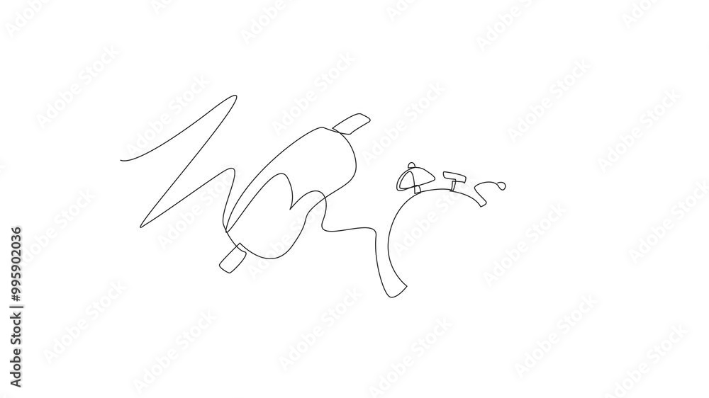 Poster self drawing animation of continuous one line drawing the sleeping mask and alarm clock. a complete 