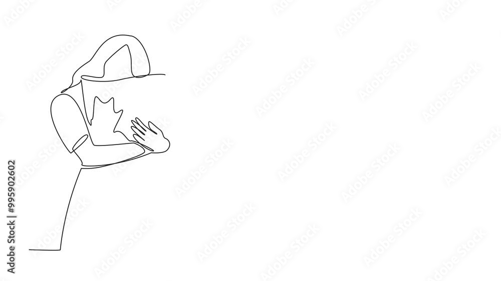 Poster animated self drawing of continuous one line drawing a woman hugging pillow. comfortable. need rest.