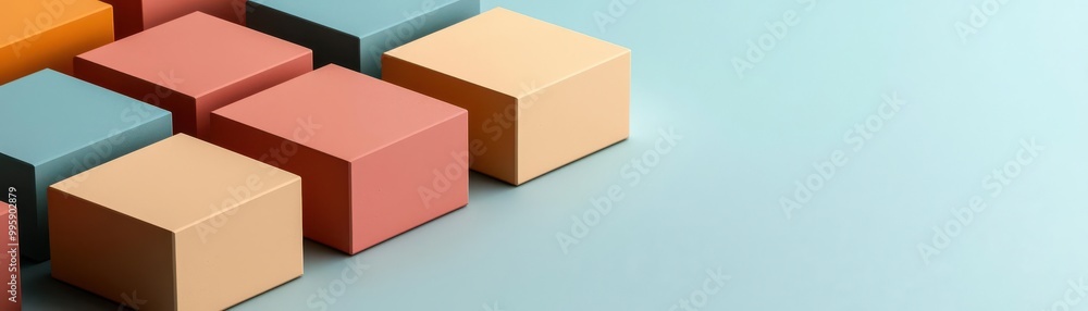 Poster colorful geometric blocks create a vibrant visual display on a soft background, perfect for creative