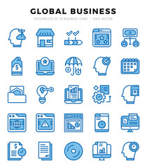 Global Business elements. Two Color web icon set. Simple vector illustration.