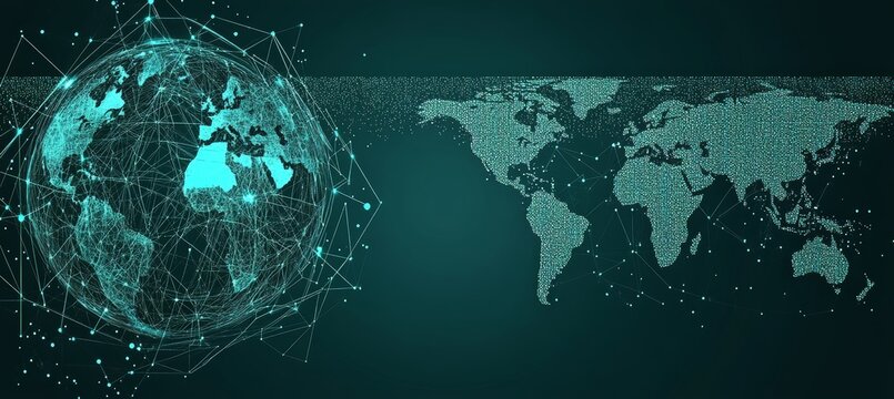 Abstract Digital Global Network Technology, Data Exchange, Environmental Awareness, Green Tech