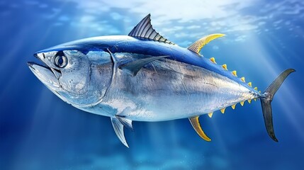 Magnificent Bluefin Tuna in Motion A Powerful Predator of the Deep Blue Ocean Depths