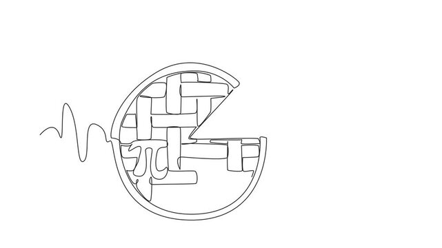 Self drawing animation of single one line drawing small piece of apple pie cut off with the pi sign. Enjoying mathematical formula is as enjoyable as a slice of apple pie. Pi Day. Full length animated