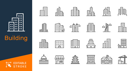 Building thin line icons. Editable stroke. Pixel perfect.