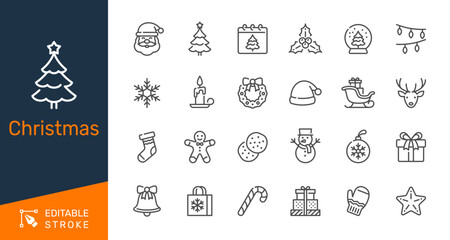 Christmas thin line icons. Editable stroke. Pixel perfect.