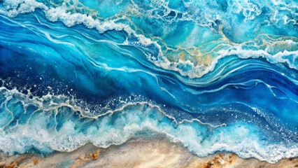 Obraz premium Blue with silver creative abstract ocean background, marble texture, abstraction ocean waves, and white sand mixed media collage with watercolor texture 