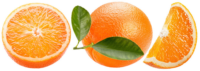 set of the orange with slices isolated on a white background