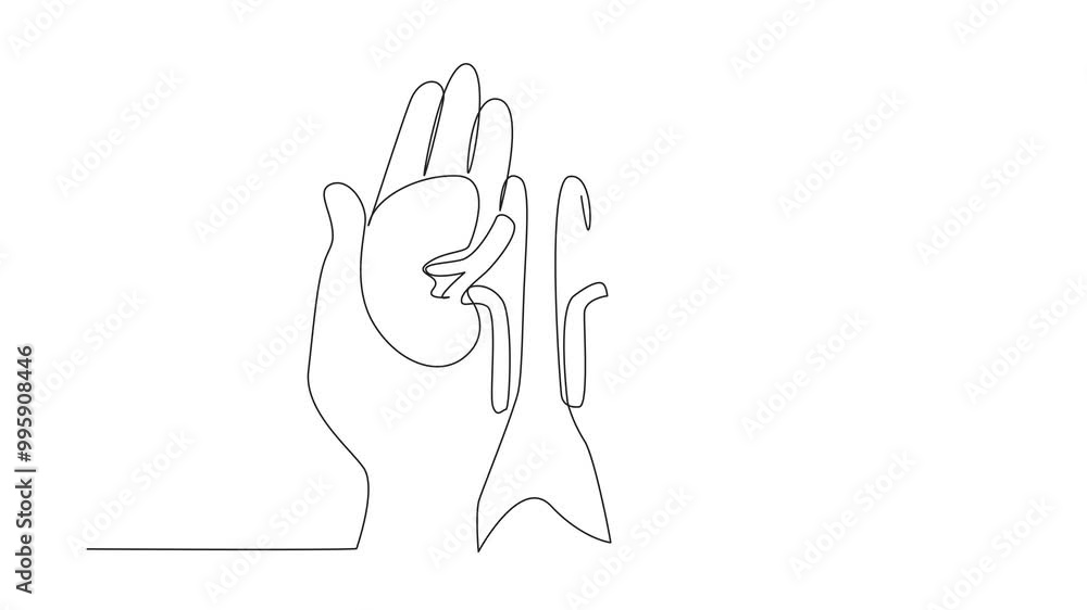 Aufkleber animated self drawing of single continuous line drawing the kidney hold in each hand. the concept of