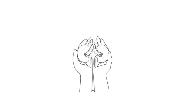 Animation of single line drawing the kidney hold by a child on an adult's hand. Gives an understanding of internal organs. World Kidney Day. Continuous line self drawing animated. Full length motion