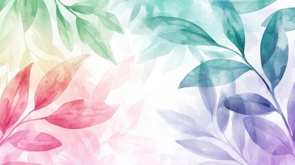 Minimalist watercolor leaves in red and blue on white background