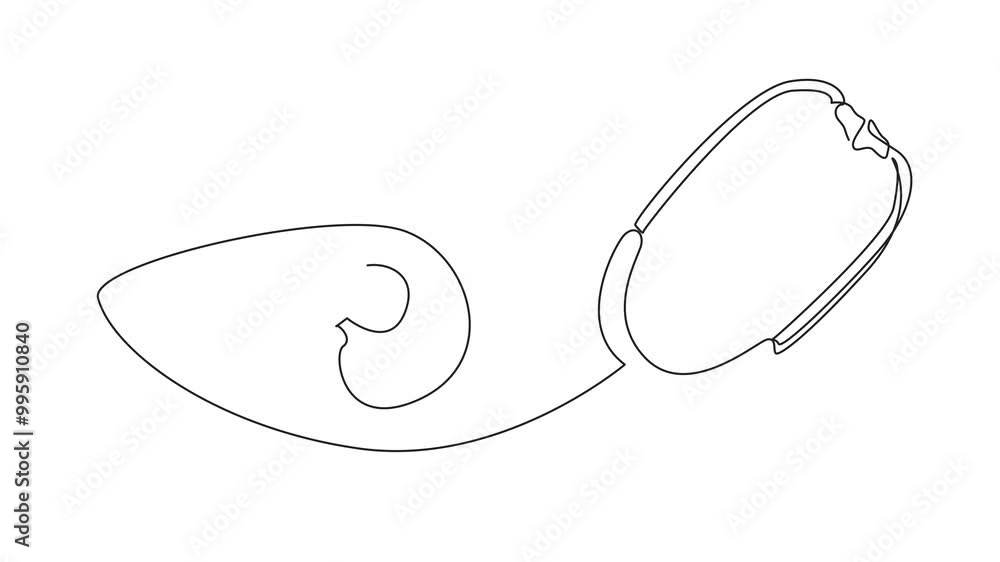 Poster self drawing animation of continuous line drawing stethoscope with wires forming eyes. conduct inten
