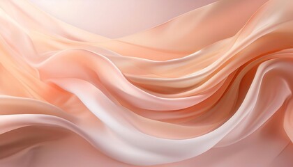 Fototapeta premium Soft flowing fabric with gentle peach and cream tones, featuring elegant sheer drapes in a serene abstract background. Luxurious silky textures and subtle light effects enhance the delicate, tranquil