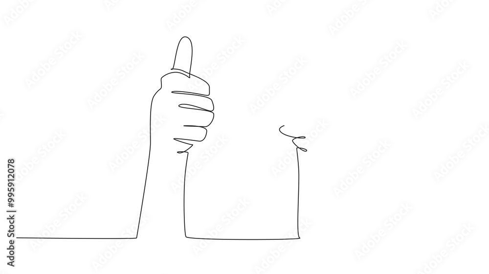 Poster animation of continuous line drawing two hands with thumbs up gesture. two-way communication from a 