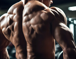 Fototapeta premium Back of a man. Workout, bodybuilding, muscles, strength and power