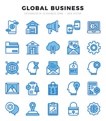Global Business Icons Pack Two Color Style. Vector illustration.