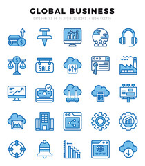 Set of Global Business Icons. Simple line art style icons pack.