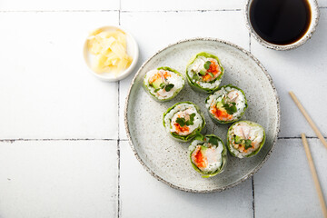 Healthy fresh rolls with shrimps