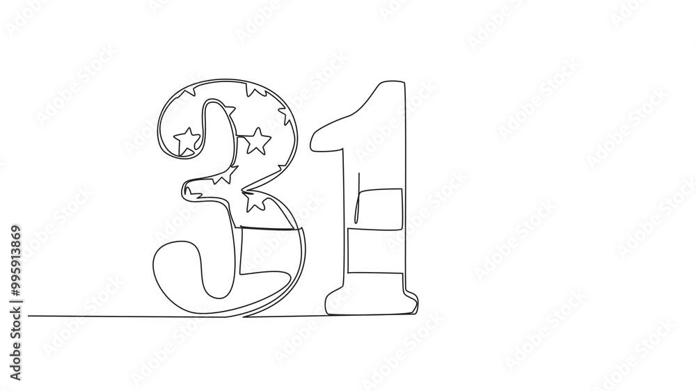 Poster self drawing animation of continuous line drawing number 311 with american flag. allows local citize