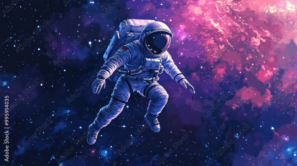 Poster a lone astronaut floats in space against a backdrop of stars and a nebula.