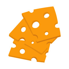 group of slices yellow cheese are flat. Square slices cheese with holes straight, insulated slice of Swiss cheese with holes, dairy products for breakfast, modern vector illustration of cheese slices