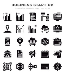 Business Start Up Icons Pack Glyph Style. Vector illustration.