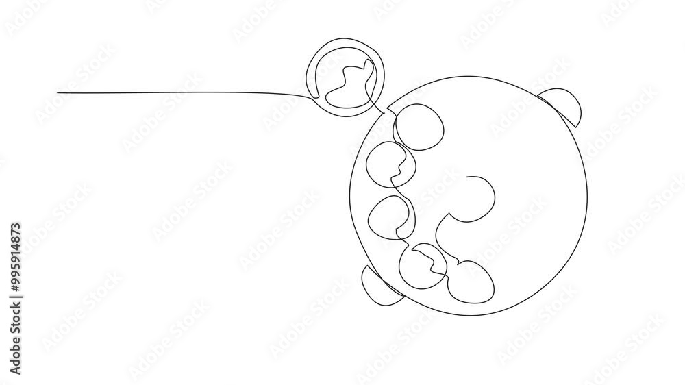 Poster animated self drawing of continuous one line drawing serving meatballs on a frying pan complete with