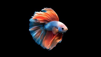 Fototapeta premium Beautiful, colorful betta fish on a black background, with dynamic movement