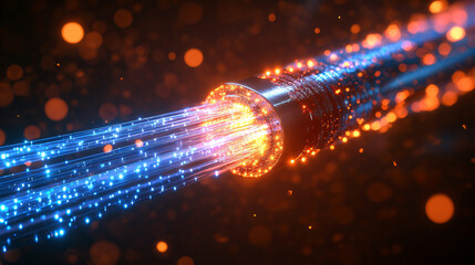 Fiber optics network cable lights abstract background. 