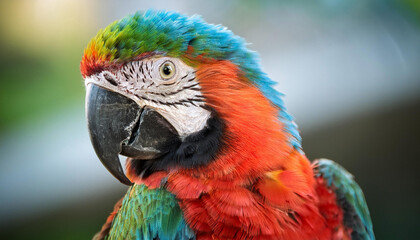 Obraz premium Close-Up of a Colorful Parrot, Showcasing Its Vibrant Feathers and Exotic Appeal