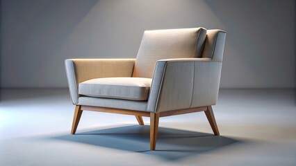 Modern armchair is standing under a spotlight in an empty room