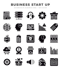 Set of Business Start Up icons in Glyph style. Glyph Icons symbol collection.