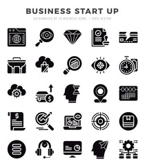 Business Start Up Glyph icons collection. 25 icon set in a Glyph design.
