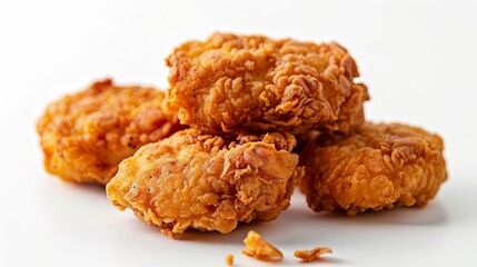 Crispy fried chicken nuggets isolated against a white background