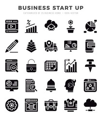 Business Start Up Icons Pack. Glyph icons set. Glyph icon collection set.