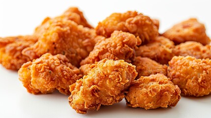 Crispy fried chicken nuggets isolated against a white background
