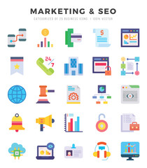 Vector Marketing & Seo types icon set in Flat style. vector illustration.