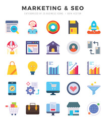 Marketing & Seo. Flat icons Pack. vector illustration.
