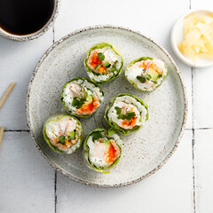 Healthy fresh rolls with shrimps