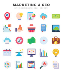 Set of simple Flat Marketing & Seo Icons. Flat art icons pack. Vector illustration.