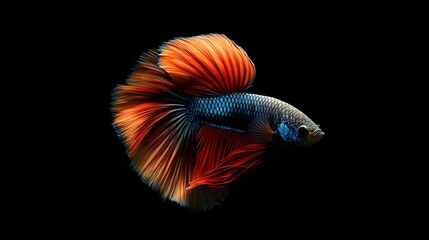 Fototapeta premium Beautiful, colorful betta fish on a black background, with dynamic movement