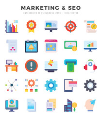 Set of 25 Marketing & Seo Flat Icons Pack.