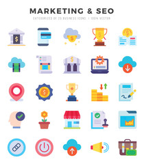 Marketing & Seo Icons Pack. Flat icons set. Flat icon collection set. Simple vector icons.