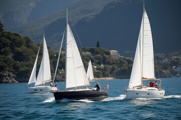 Obraz premium Sailors on Yachts Experience Tranquil Bay Adventure